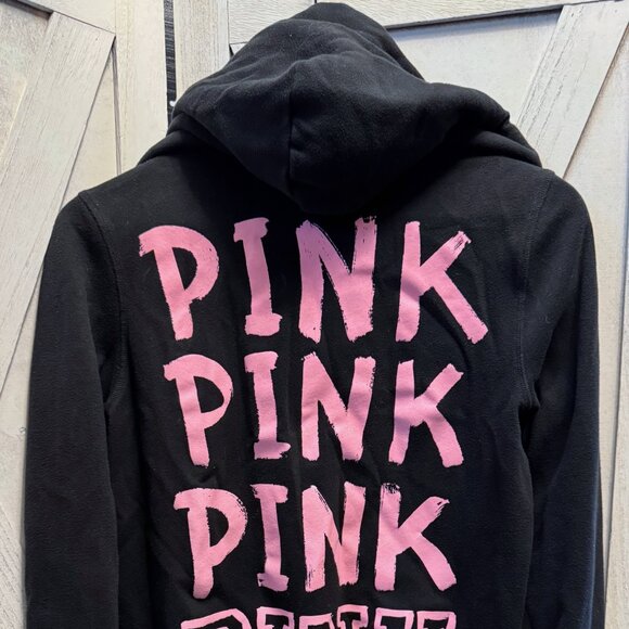 Victorias Secret Black PINK PINK PINK Hoodie Zip Zipper Sweatshirt S Small - Picture 2 of 5
